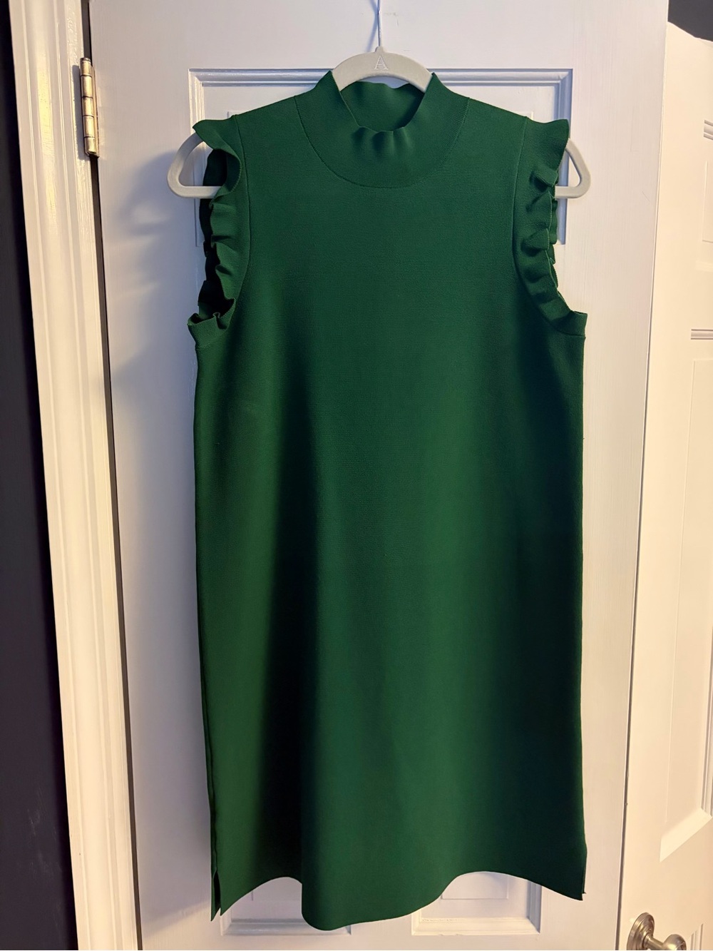 Ann Taylor Emerald/Kelly Green Ruffle-Trim Mock-Neck Shift Dress